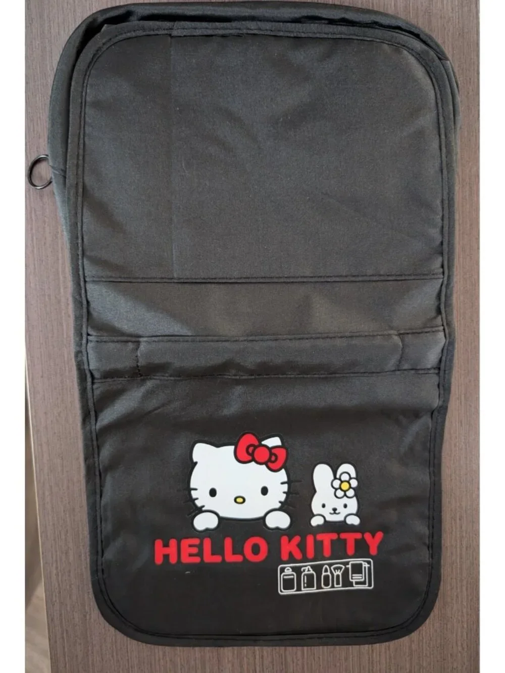 Hello Kitty Black Travel Cosmetic Organizer Bag Foldable Toiletry Pouch Hook
